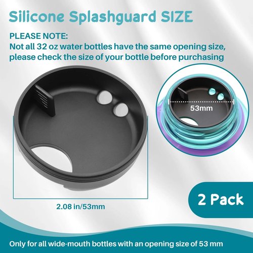 LUTQ 2-Pack Silicone Splashguard for Nalgene, Splashguard Lid for Nalgene Splash Guard 32 oz 53mm Wide Mouth Water Bottle Accessories, for All Wide-Necked Bottles with 53 mm Opening