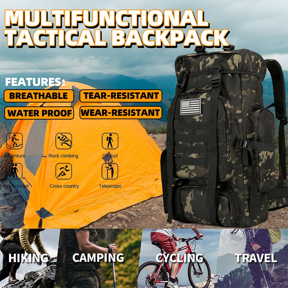 Bkcmy 45L Hiking Backpack Waterproof Travel Daypack Camping Backpack for Men Women (Black)