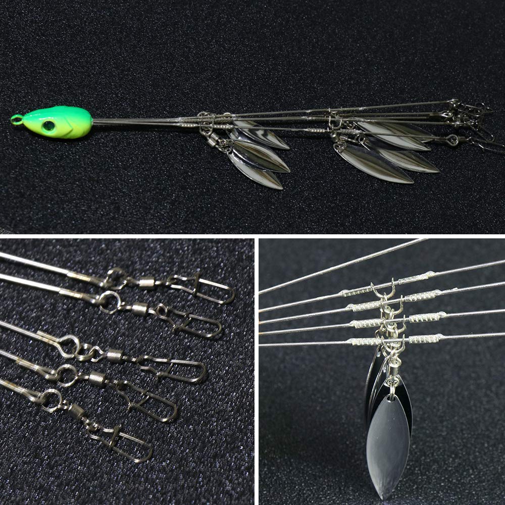 HCHinn Alabama Rig for Bass Striper Fishing Lures Baits 5 Arms Umbrella A-Rig Swimbaits with 8 Willow Leaf Blades for Trout Perch Walleye Freshwater/Saltwater Boat Trolling and More