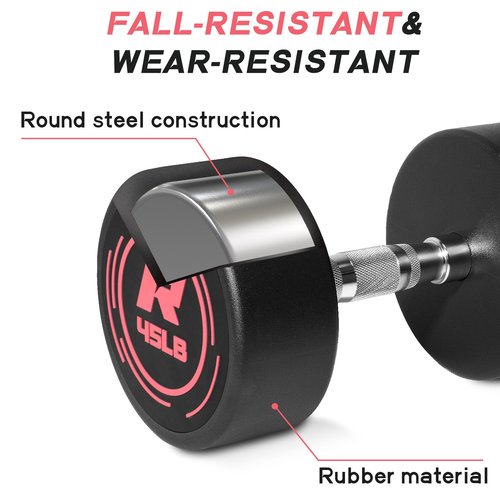 RitFit 5-200 LBS PVC Coated Pink Round Dumbbells Set with Optional Rack and Non-Slip Handle for Home Gym Strength Training and Fitness,5LB