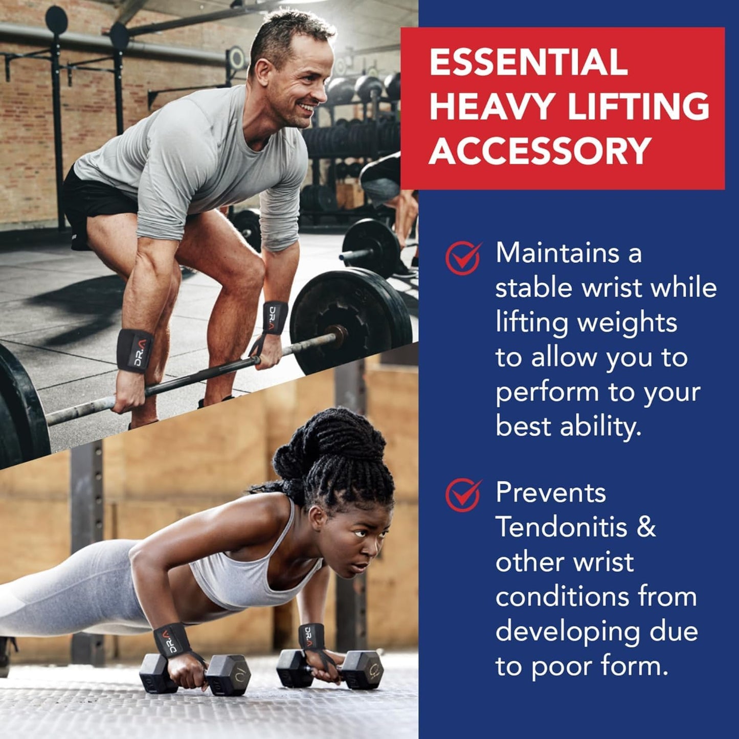 Doctor-Developed Gym Wrist Wraps/Lifting Wrist Straps for Weightlifting, Heavy Duty Gym Straps With Thumb Loops, Wrist Wraps for Working Out & Protection, Weight Lifting Wrist Wraps For Men & Women (Black)