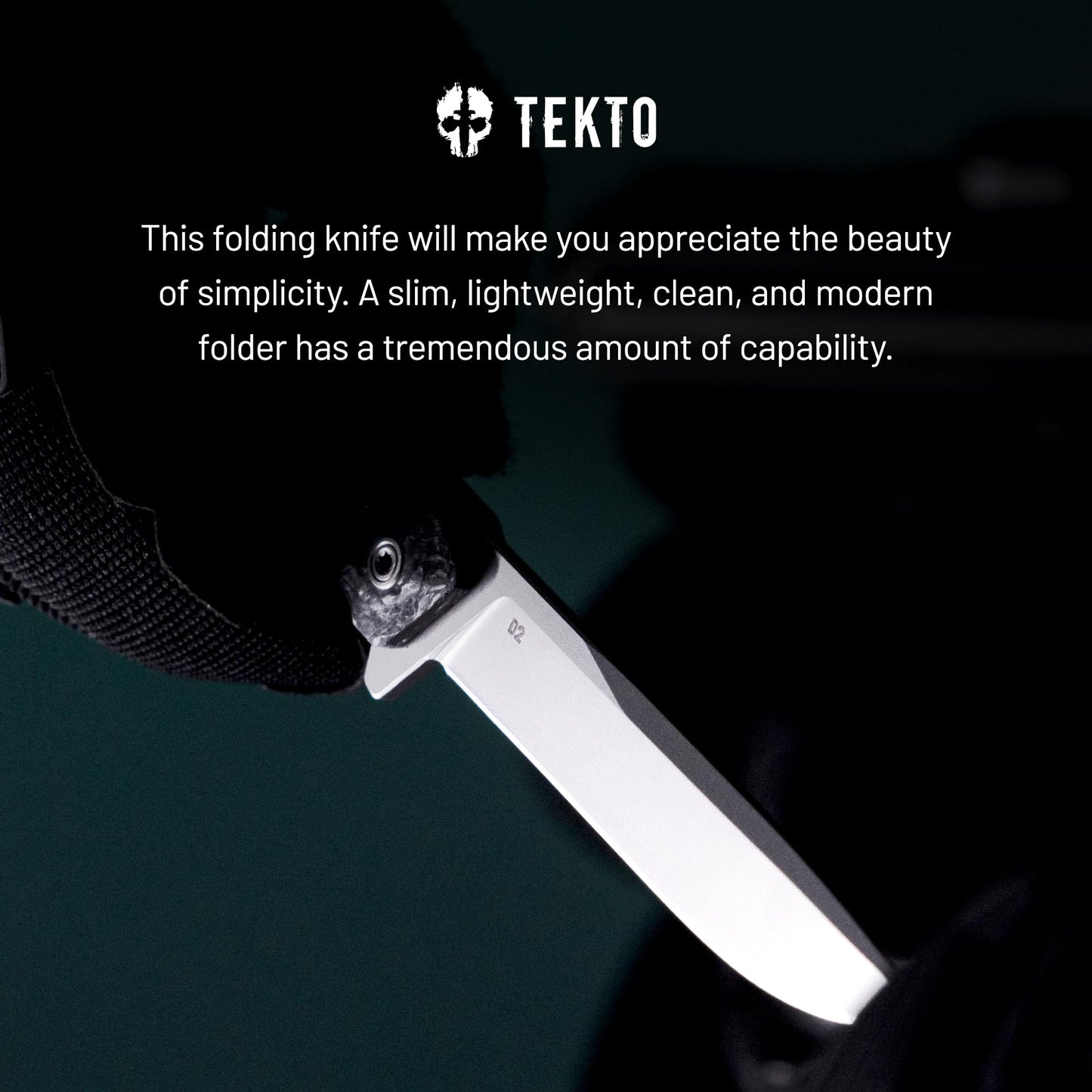 TEKTO F2 Bravo Folding Knife Pocket - D2 Steel Blade, Ceramic Ball Bearings - EDC - Snap, Swift Flip - Camping, Backpacking - 2.4oz (68g), Forged Carbon Handle, Silver Titanium Accents
