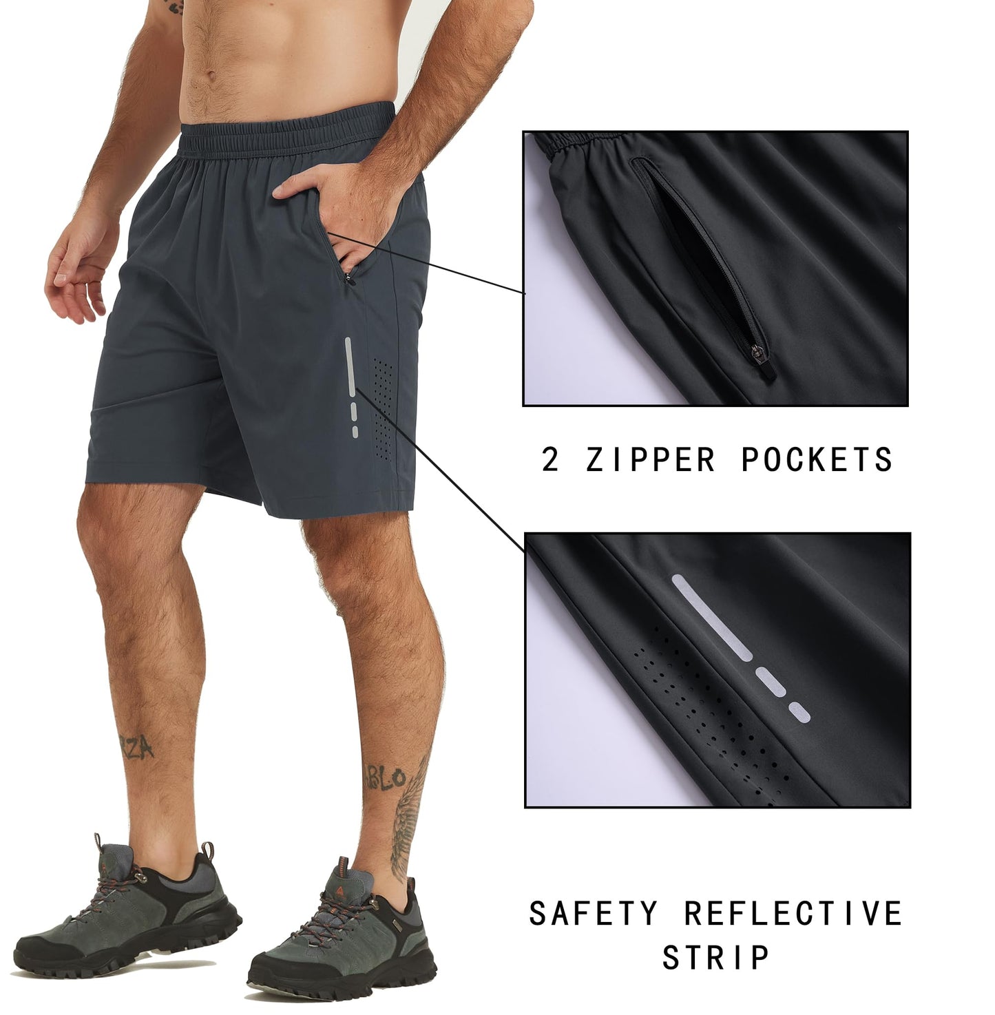 Laijar Men's Athletic Hiking Shorts 7" Quick Dry Lightweight Active Workout Running Gym Sports Shorts with Zipper Pockets Dark Gray M