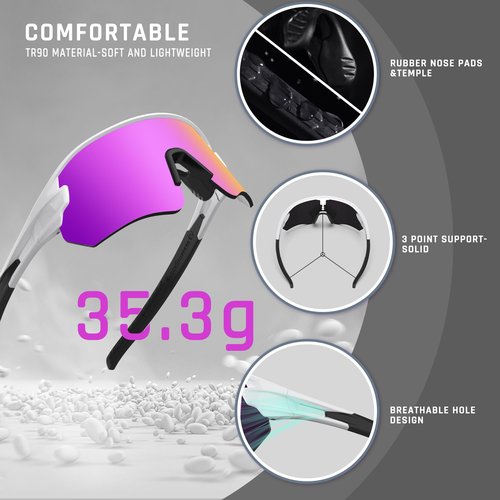 Bantida Z87 Sport Sunglasses For Running Cycling Fishing, UV Protection Sunglasses, TR90 Lightweight Goggles For Men Women (Pink&Purple)