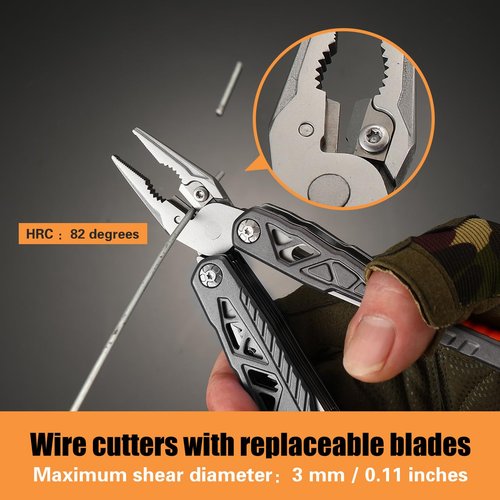 ZUZUAN 18 in 1 Multitool,Black,Professional Stainless Steel Multitool Pliers with Replaceable Alloy Steel Blades Wire Cutters,Bottle Opener,Apply to Survival,Camping & Hunting,for Father's Day gift
