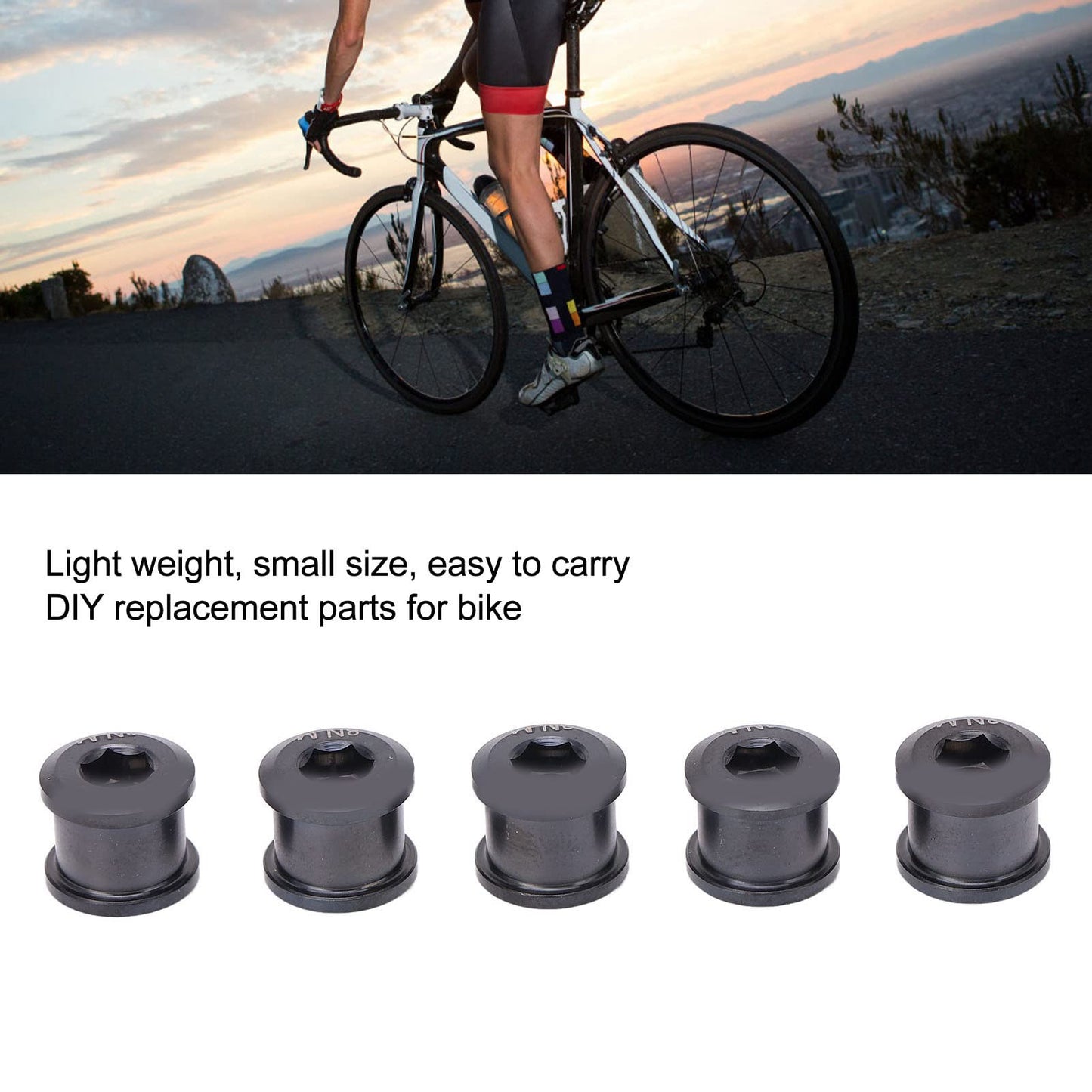 Single Chainring Bolts, Alloy Chain Ring Bolts Durable Protection Light Weight 5 Pcs for Mountain Bike(Black)