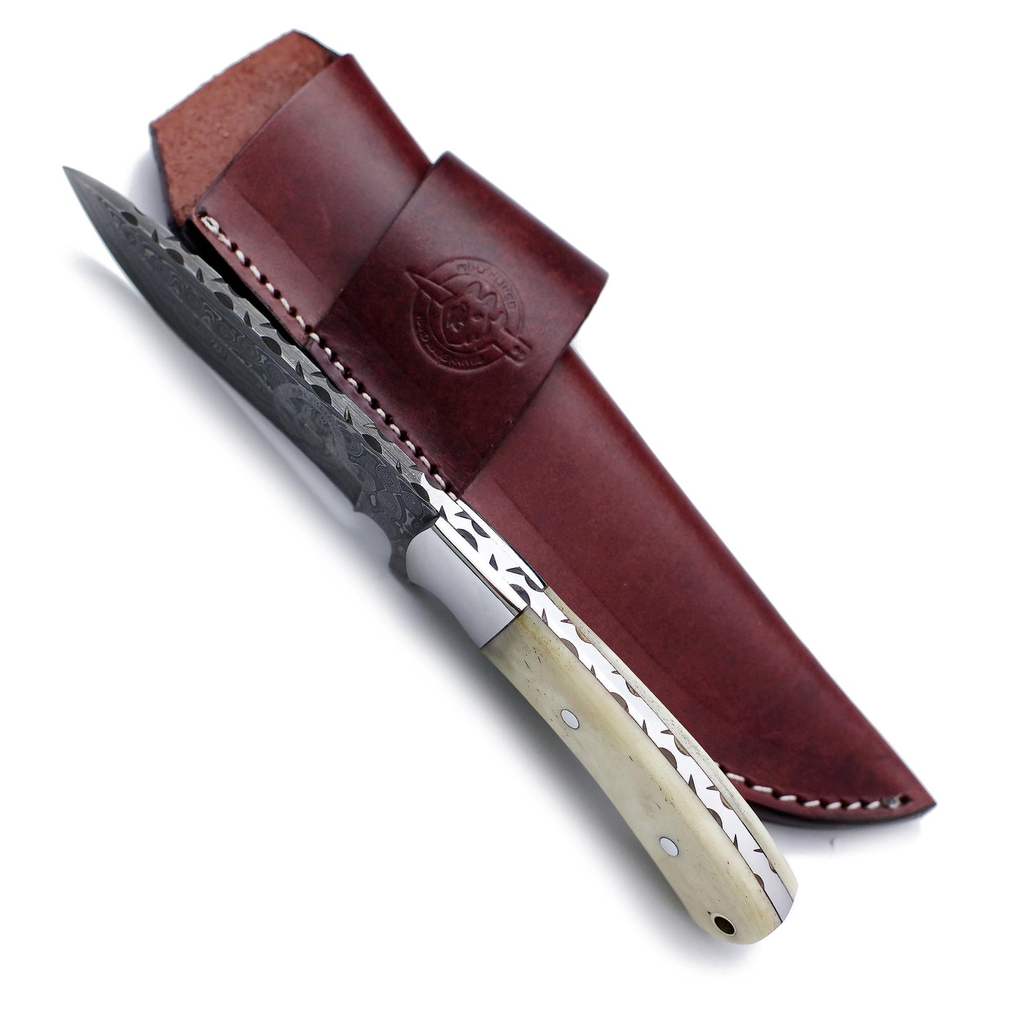 WolfKlinge Handmade Damascus Steel Knife Bowie for Hunting,Survival,Camping,Bushcrafting and Fishing Fixed Blade Dagger with Drop point Full Tang Micarta Handle-Cowhide-Leather Sheath - WKD-793