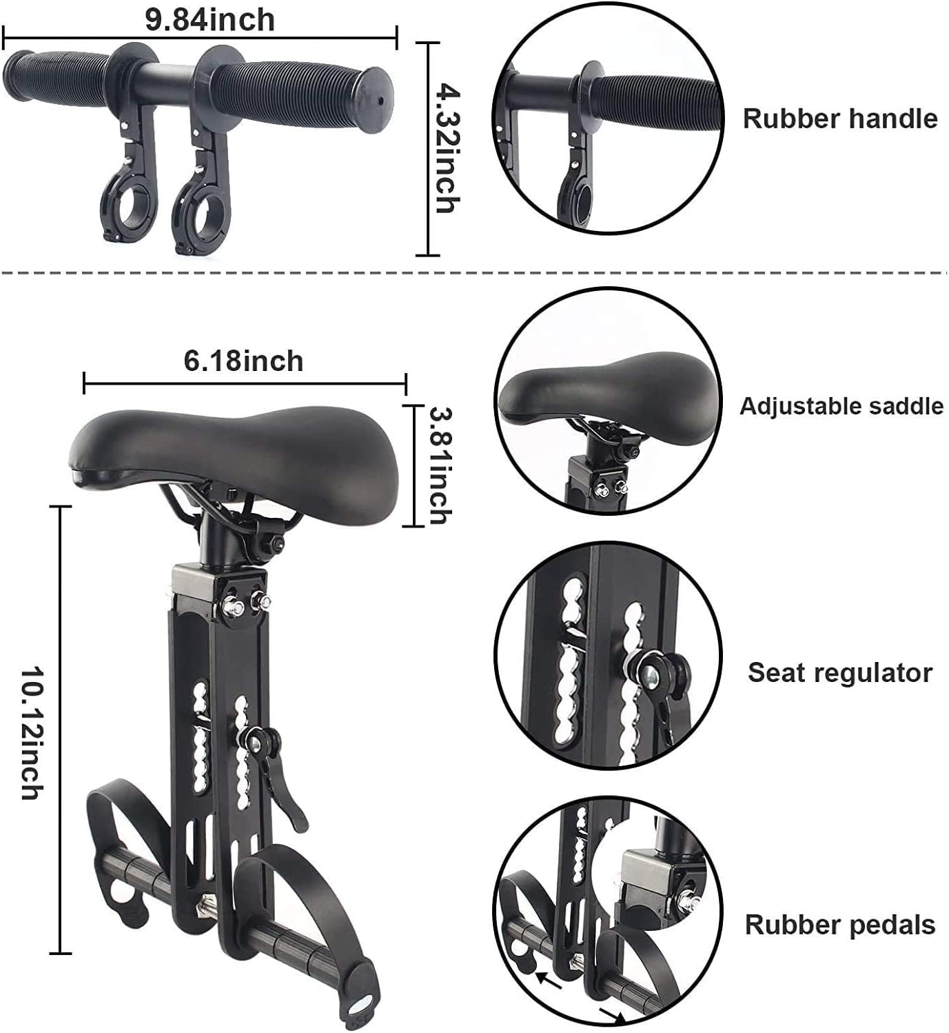 shouldbuy Kids Bike Seat Replacement with Handlebar,Detachable Front Mounted Child Bicycle Seat with Foot Pedals for Children 2~5 Years