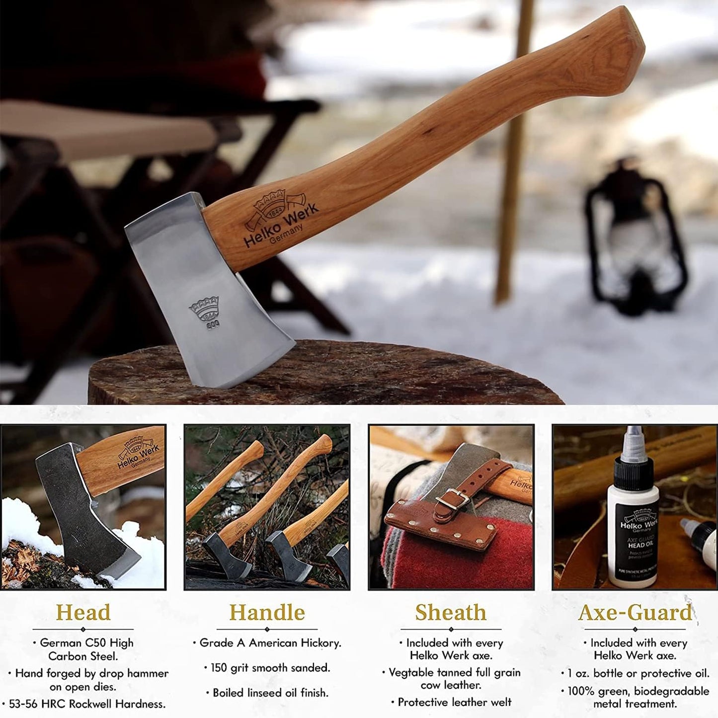 1844 Helko Werk Germany Classic Journeyman Pack Axe - Made in Germany Lightweight and Compact Backpacking Axe and Bushcraft Axe for Camping - Head 1.5 lbs, Handle 20 in. (Journeyman) #11441