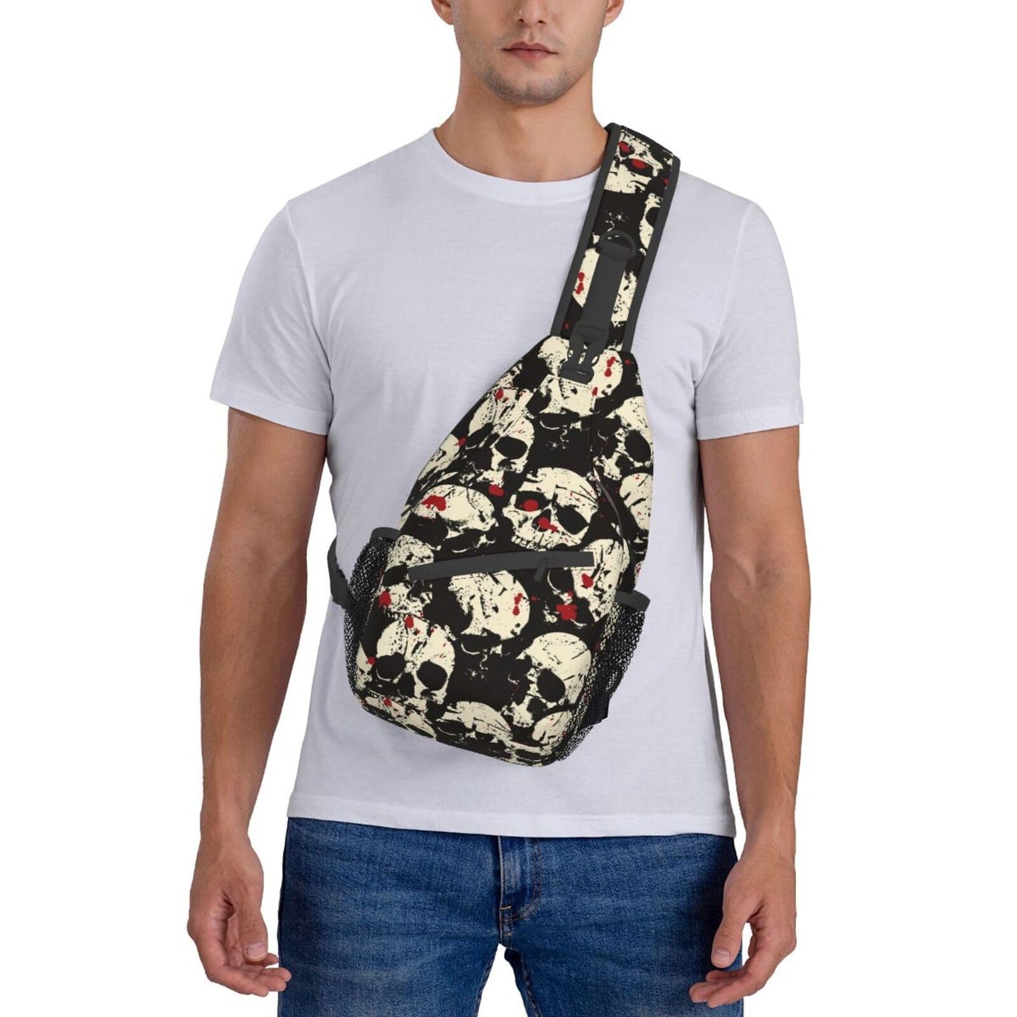 VOOHDDY Blood Skull Horror Sling Bag For Men Women Travel Hiking Backpack Crossbody Shoulder Chest Bags Casual Daypack Sport