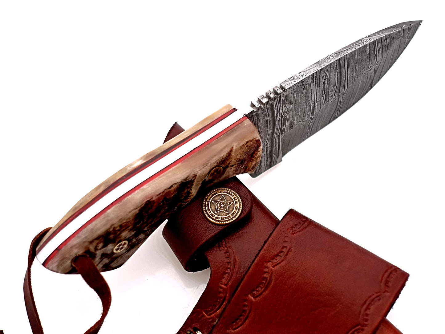 Handmade Damascus Steel Skinner Knife – Premium Survival Knife for Camping, Hiking, and Outdoor Adventures with Leather Sheath OB-1008 (BEIGE)