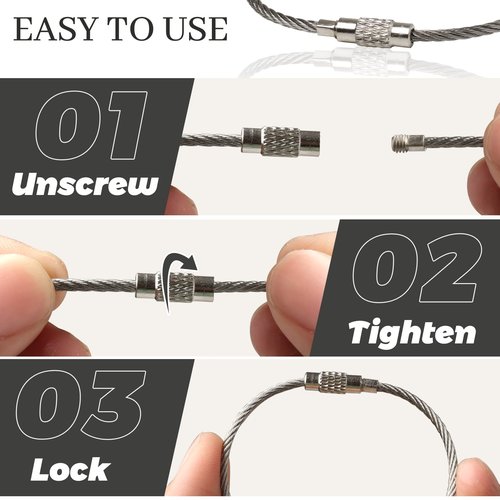 Ira Pollitt 100 Pieces 6 Inch Wire Keychain Cable 2mm Twist Barrel Stainless Steel Key Rings Loop Wire Cable Braided Steel Key Chain Heavy Duty Luggage Tags Loops Tag Keepers