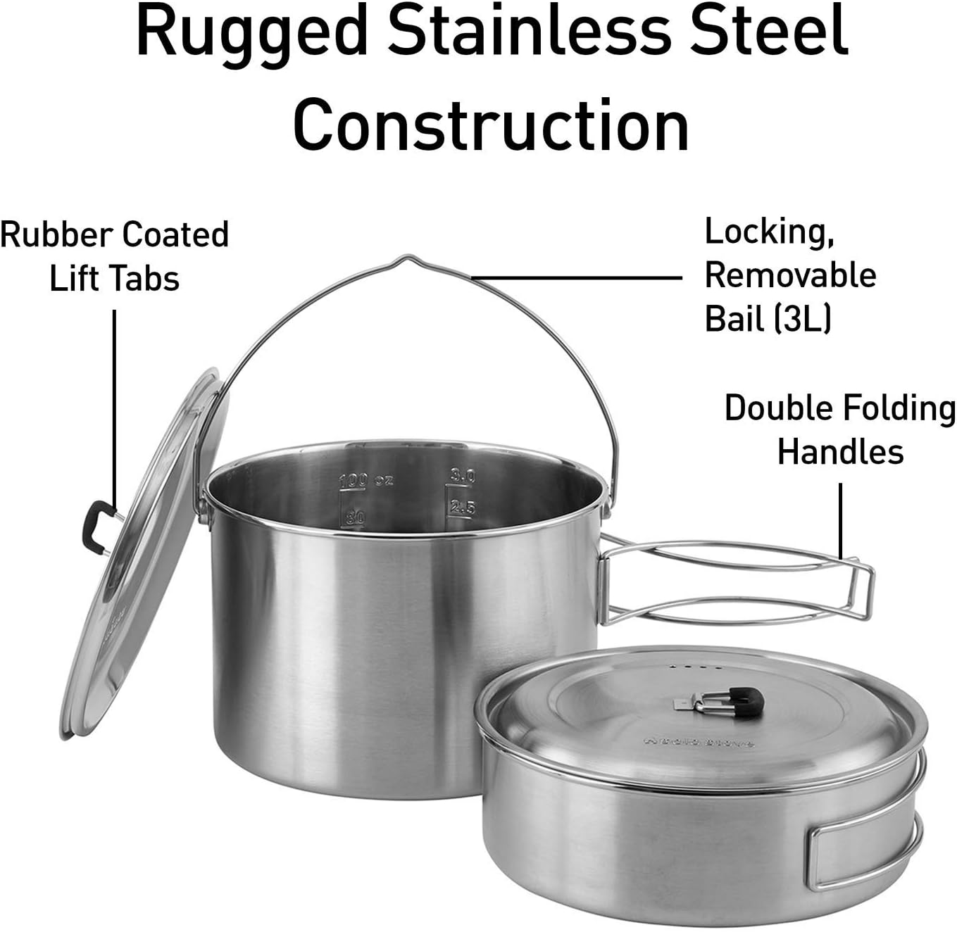 Solo Stove 2 Pot Set: Stainless Steel Companion Pot Set for Solo Stove Campfire. Great for Backpacking, Camping, Survival