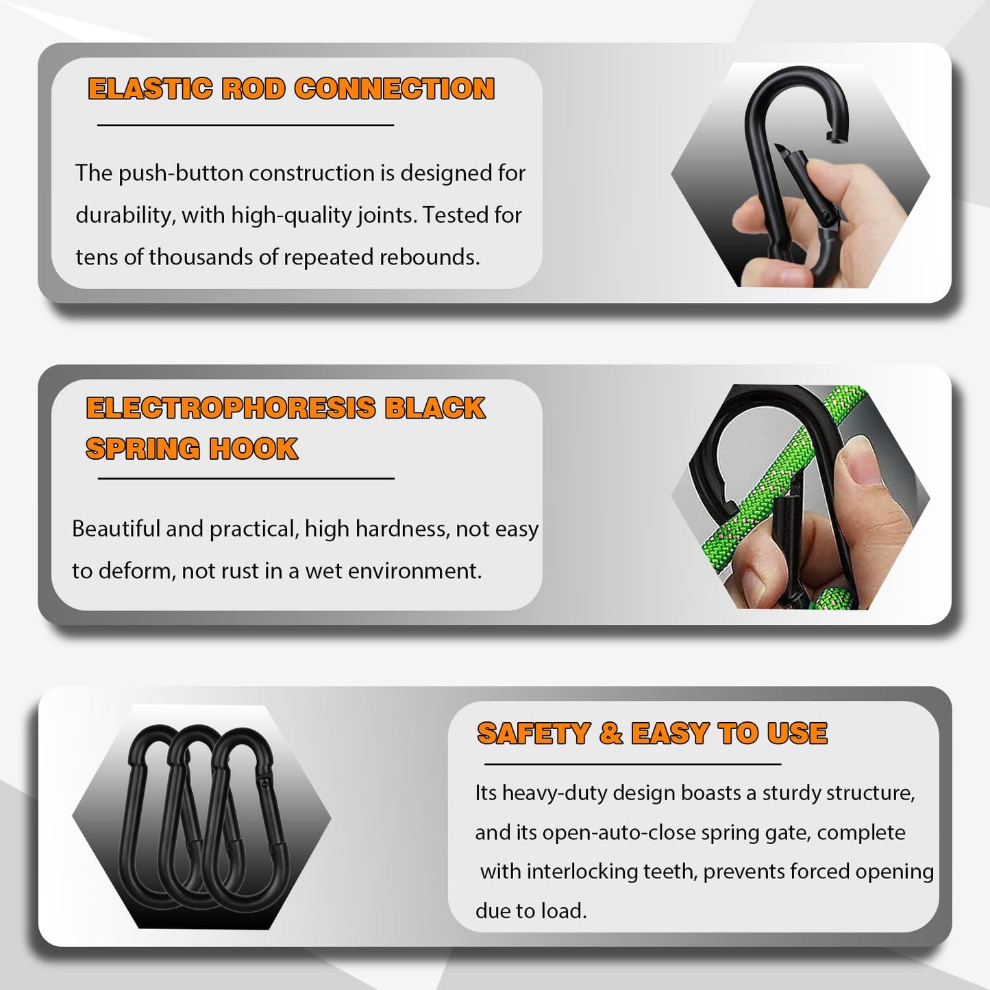 200PCS M5 Black Carabiner Clip,Bulk 3/16Inch Snap Hook Quick Link Small Carabiner Clips, 2'' Spring Link Buckle for Fishing Camping Hammock Dog Leashes-220LBS Holding Capacity.