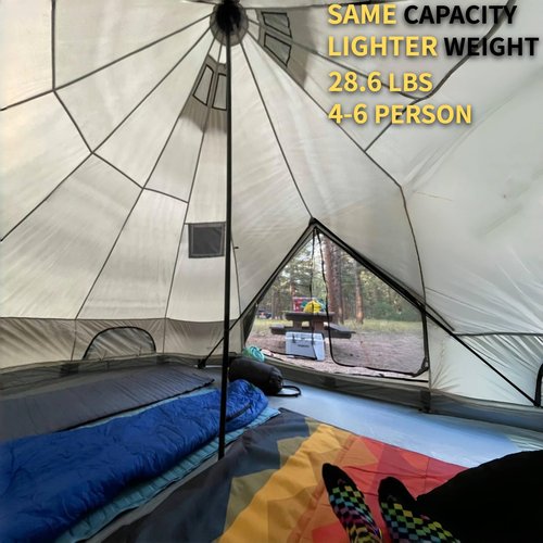 DANCHEL OUTDOOR B2 Portable Yurt Bell Tent with Stove Jack, Lightweight 4 Season All-Weather Waterproof Camping Tent for 4 Person Family Glamping, 4m/13ft 300D Oxford Khaki