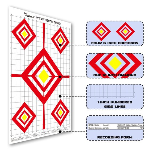 Highwild Sight in Shooting Range Paper Target - 17X25 Inches - Suitable for Handguns, Rifles, Airguns, BB Guns (25 Pack)