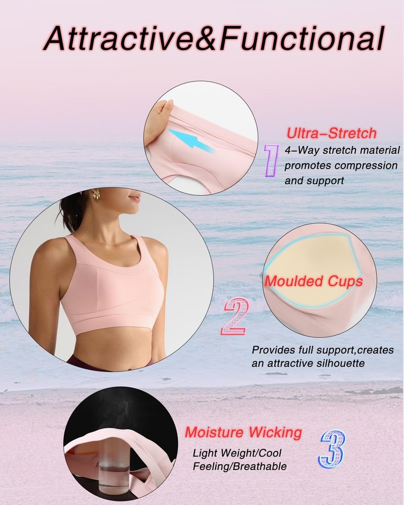 RUNNING GIRL High Impact Sports Bras for Women,Racerback Running Bra Workout Crop Tank Tops Longline Sports Bra Push up(WX2667 Flush Pink XXL)