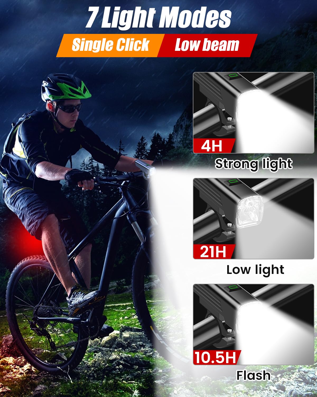 Bike Lights for Night Riding,7 Modes Rechargeable Bicycle Lights Set Super Bright LED Bicycle Headlight Front and Rear IPX6 Waterproof Bike Headlight Taillight for Cycling Road Mountain