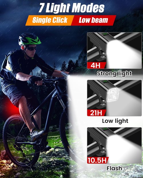 Bike Lights for Night Riding,7 Modes Rechargeable Bicycle Lights Set Super Bright LED Bicycle Headlight Front and Rear IPX6 Waterproof Bike Headlight Taillight for Cycling Road Mountain