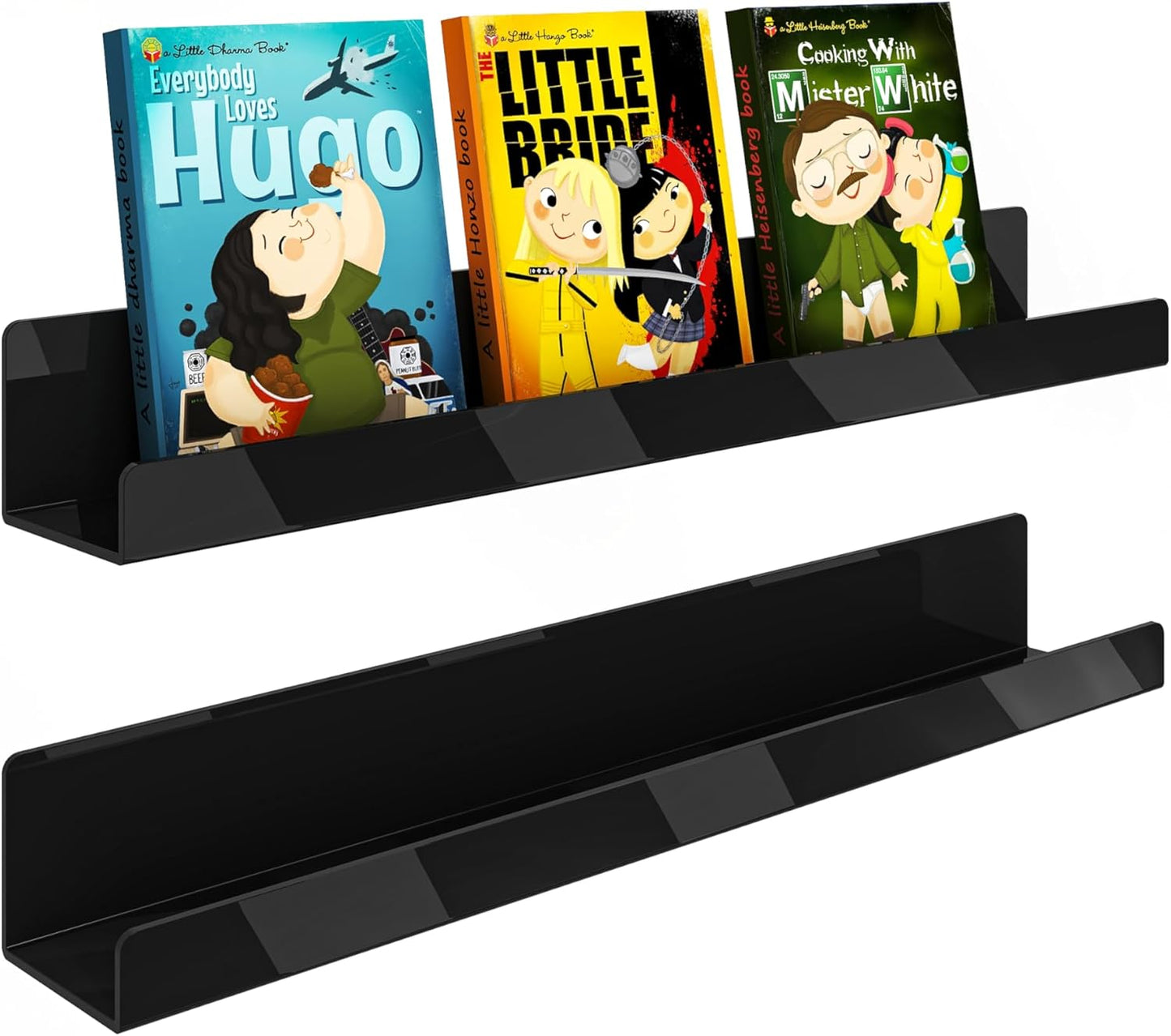 Opps Magnetic Book Shelf for Whiteboard: Acrylic Book Display Shelf with Strong Adsorption Capacity, 2 Pack Magnetic Book Holder for Refrigerator Classroom Office Teacher Kids (Clear)