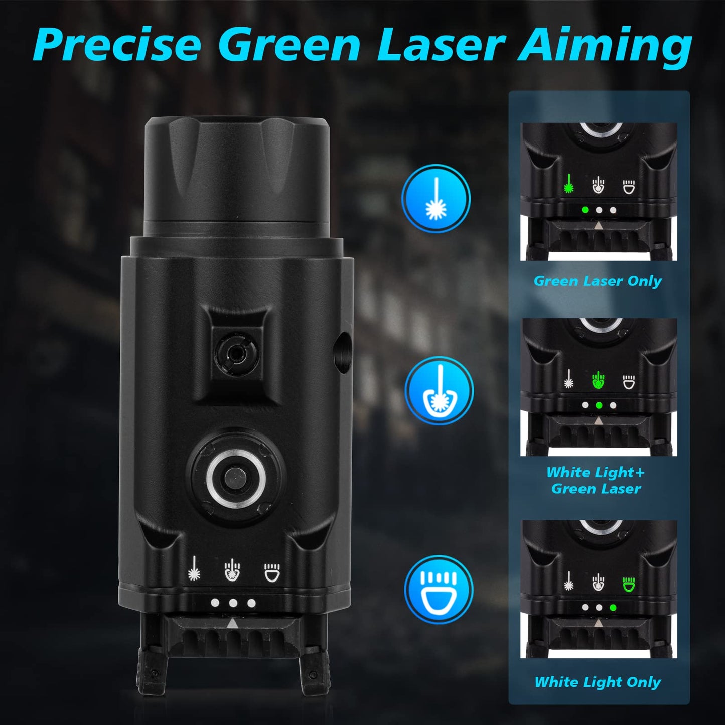 1750 Lumens Pistol Flashlight Laser, Aircraft-Grade Aluminum Picatinny Weapon Light, Adjustable Rail-Mounted Handgun Light and Green Laser Combo, Magnetic Rechargeable LED Tactical Weapon Flashlight