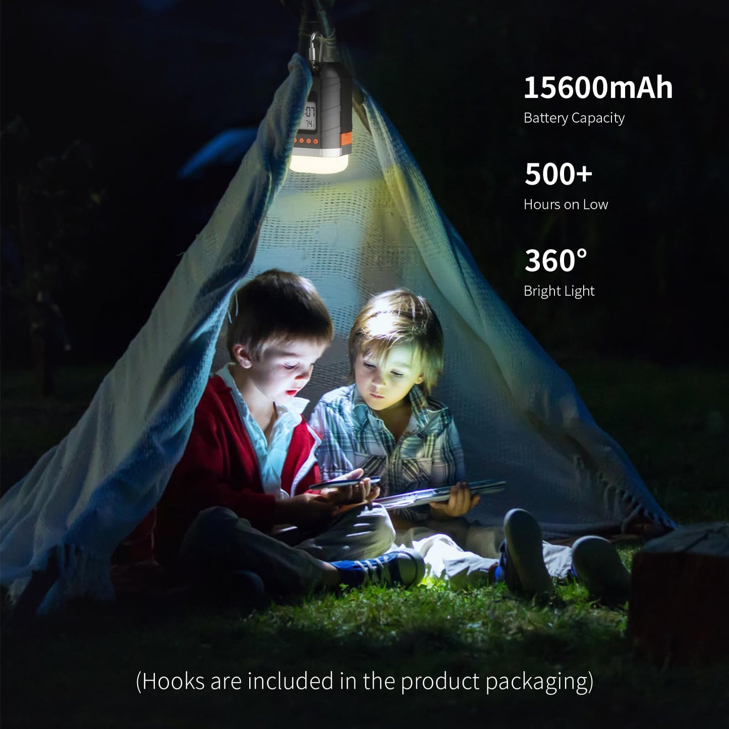 LOBKIN Camping Rechargeable Lantern, Multifunctional Camping Light 5 Modes, Portable Tent Lamp USB 15600 mAh for Camping, Hiking, Fishing