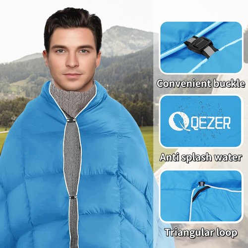 QEZER Down Camping Blanket Packable,600+Fill Power,Multi-Purpose Warm Camping Quilt for Outdoor Camping, Backpacking, and Hiking, 73x53 inches.(Blue)