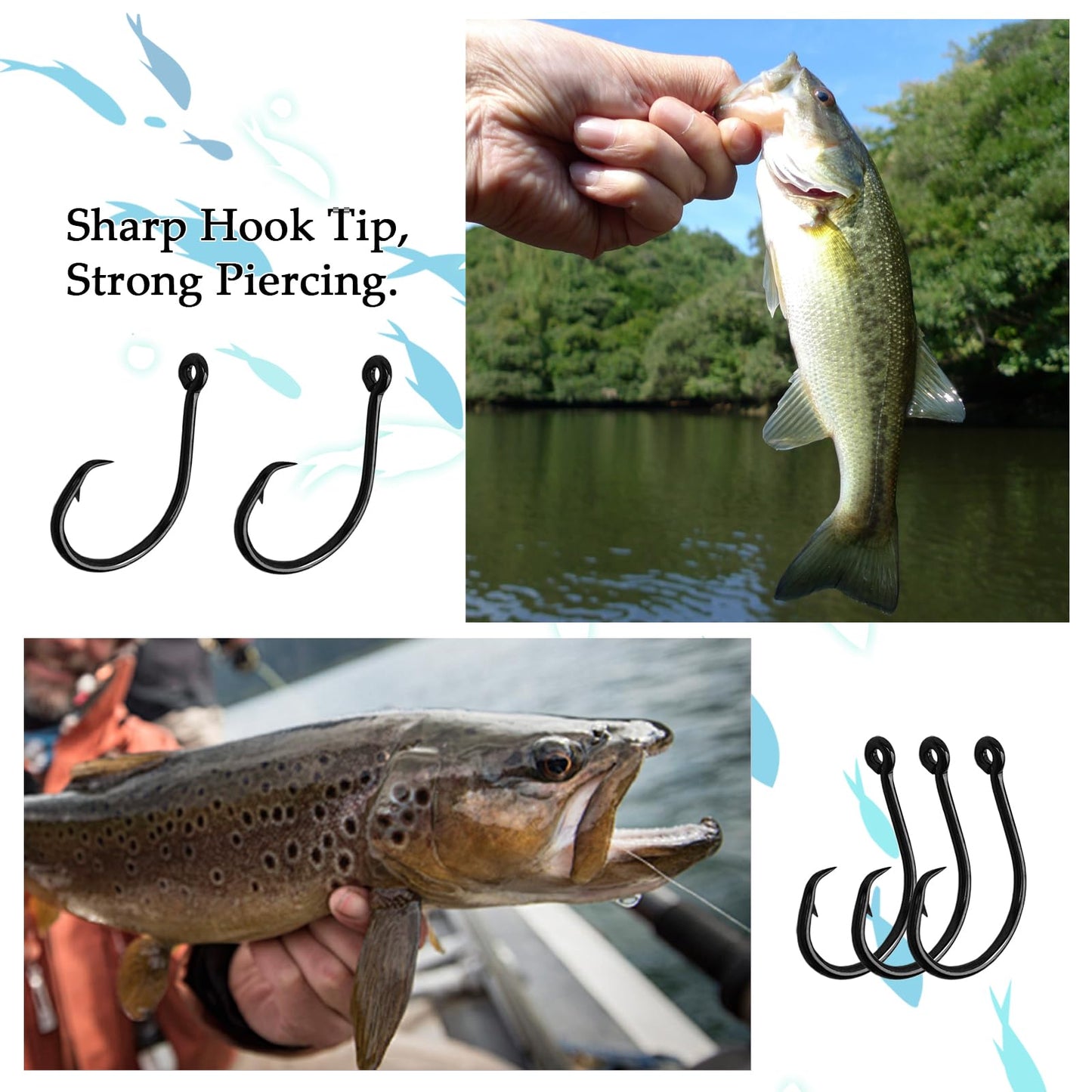 10PCS High-Carbon Steel Circle Hooks Barbed Fishing Hooks with Holes, Freshwater and Saltwater Fishing Hooks for Tuna, Catfish, Bass(1/0)