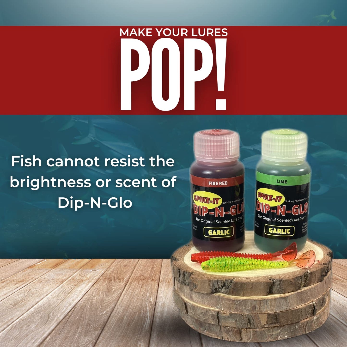 Spike-It Dip-N-Glo Garlic Lure Dye | Lure Dip for Soft Plastic Baits | Strong Garlic Scent & Vivid UV Color | Make your Lures Unresistable to All Fish | Pack of 5 x 2 Oz Bottles