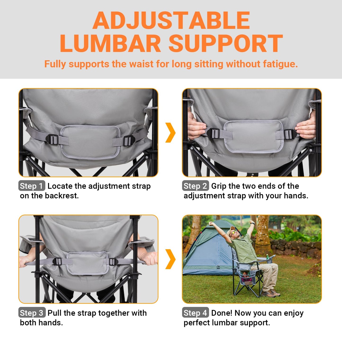 KingCamp Oversized Camping Folding Chair with Lumbar Support, Heavy Duty Ergonomic Padded Arm Chair with Cooler Bag, Cup Holder, Portable for Outdoor