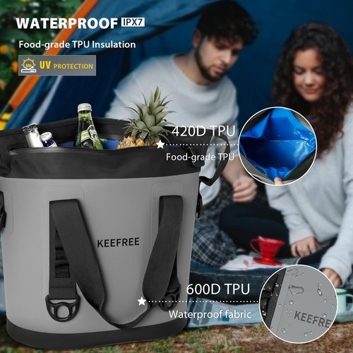 KEEFREE Tote Cooler 20 Can Insulated Soft Cooler Bag Waterproof Handbag Shoulder Bag for Lunch Drink Beverage Picnic BBQ Beach Hiking Fishing Camping Travel (Grey)