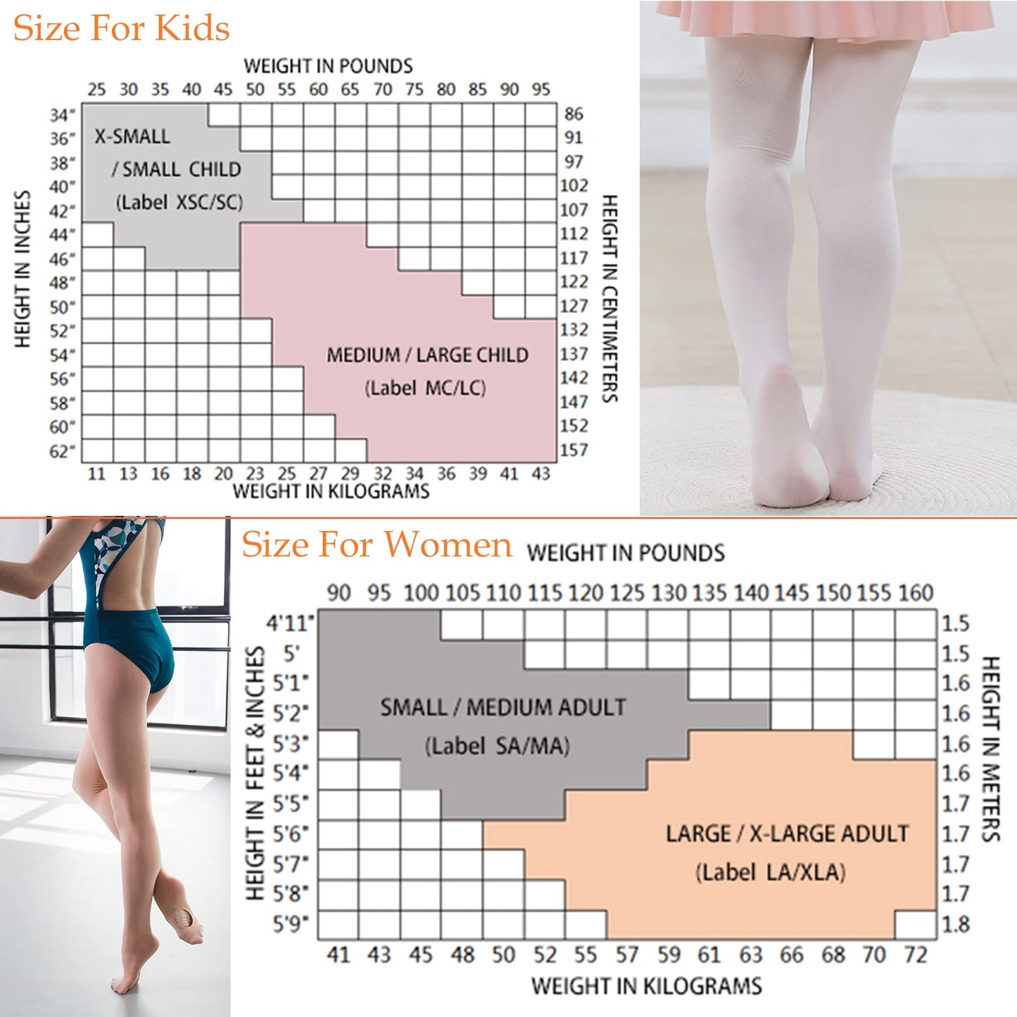 DANCEYOU Dance Tights for Women 2 Pairs Convertible/Footed Girls' Ballet Tights Opaque Leggings for Toddler, Kids and Adults, Tan S