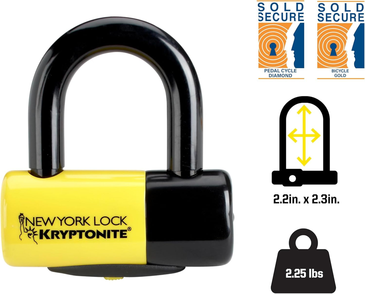Kryptonite New York Disc Lock, 14mm Heavy Duty Yellow/Black Bike Bicycle Lock, Sold Secure Gold, High Security Anti-Theft Protection for Bicycle, E-Bike, Motorcycles, Scooters, and more