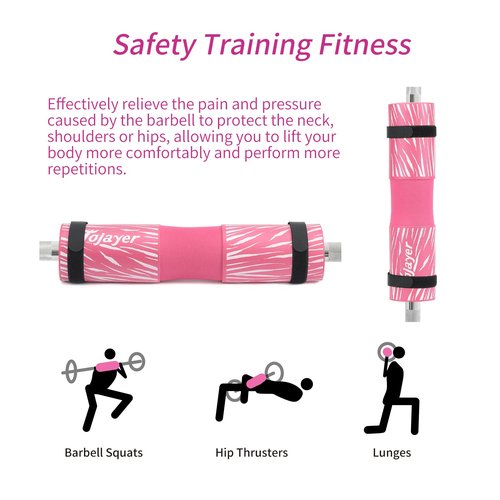 Tojayer Squat Pad Barbell Pad - Neck & Shoulder Protective Foam Workout Weight Lifting Bar Cushion for Lunges & Hip Thrusts, Fit Standard and Olympic Bars Perfectly, Pink