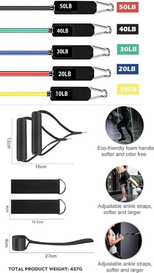 HI-Touch Resistance Bands with Handles - Door Anchor & Ankle Straps for Legs Workout Equipment