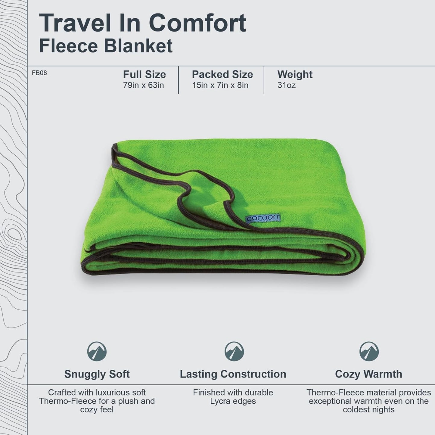 cocoon- Premium - Travel Fleece Blanket - Cozy, Soft, Warm, Lightweight - Regular 79" x 63"