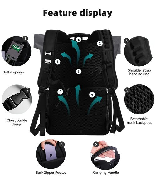 DEWUR Cooler Backpack 45Cans Large Capacity Insulated Light Cooler Backpack,Waterproof and Leak-Proof,Portable with Bottle Opener,Perfect for Picnics,Camping,Beach,Hiking,Shopping,35L(Grey)