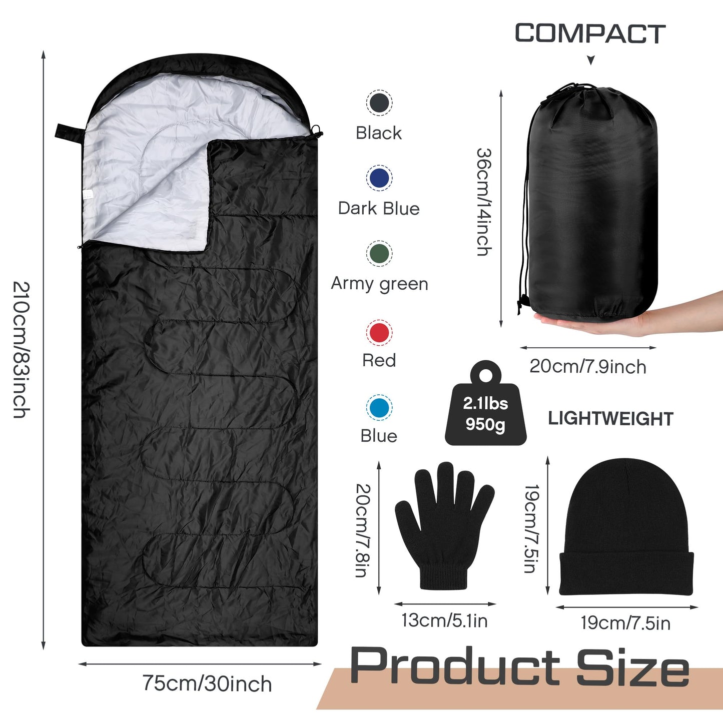 Tranqun 10 Set Sleeping Bags for Adults Kids with Winter Beanies Gloves Set, Cotton Liner Camping Sleeping Bag Waterproof Cold Warm Lightweight for Backpacking, Camping, Indoor Outdoor Homeless People