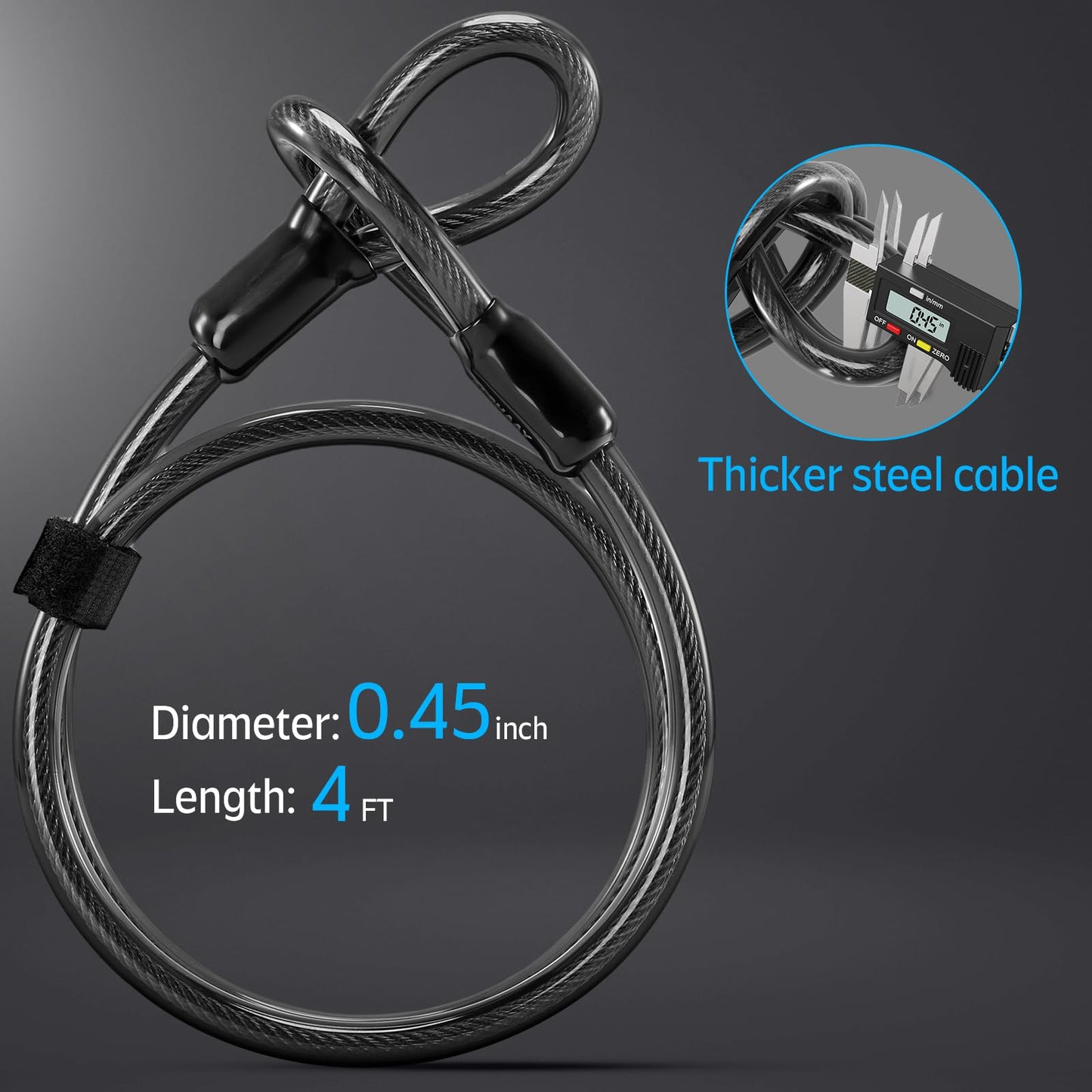 Heavy Duty Bike U Lock - Super Strong 12 Ton Shear, 20mm U Shape Lock Anti-Theft Silicone Covered Electric Scooter Lock Keyhole with Sliding Cover 4ft Steel Cable with Mounting Bracket and 3 Keys(S)