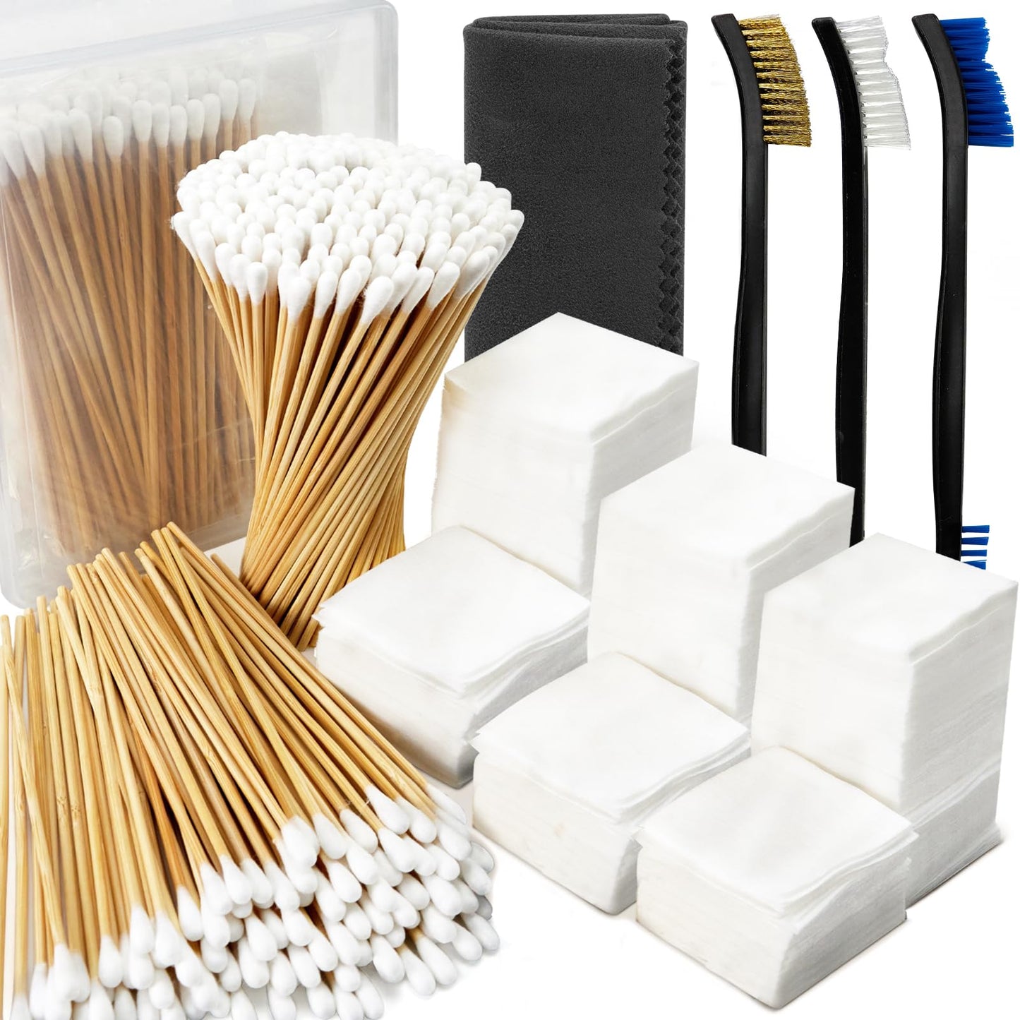 Gun Cleaning Kit in Big Box, 4-in-1 Cleaning Supplies Includes Brushes, Patches, Swabs, Cloth - Lint Free, Highly Absorbent Supplies for All Guns Maintaining, Fit Most Caliber