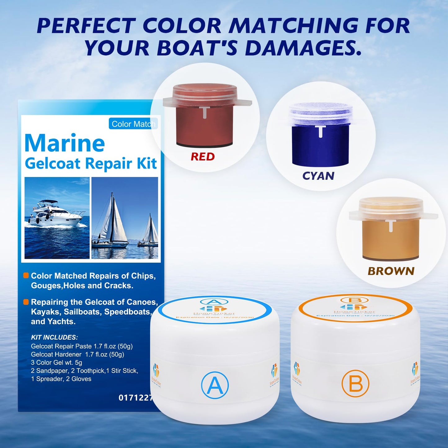 Gel Coat Repair Kit for Boats(Color Match), Marine Fiberglass Repair Kit, Fiberglass Boat Repair Kit,Premium Marine Gelcoat Epoxy Filler,Repair Chips Cracks Pits Holes for Gelcoat Fiberglass Porcelain