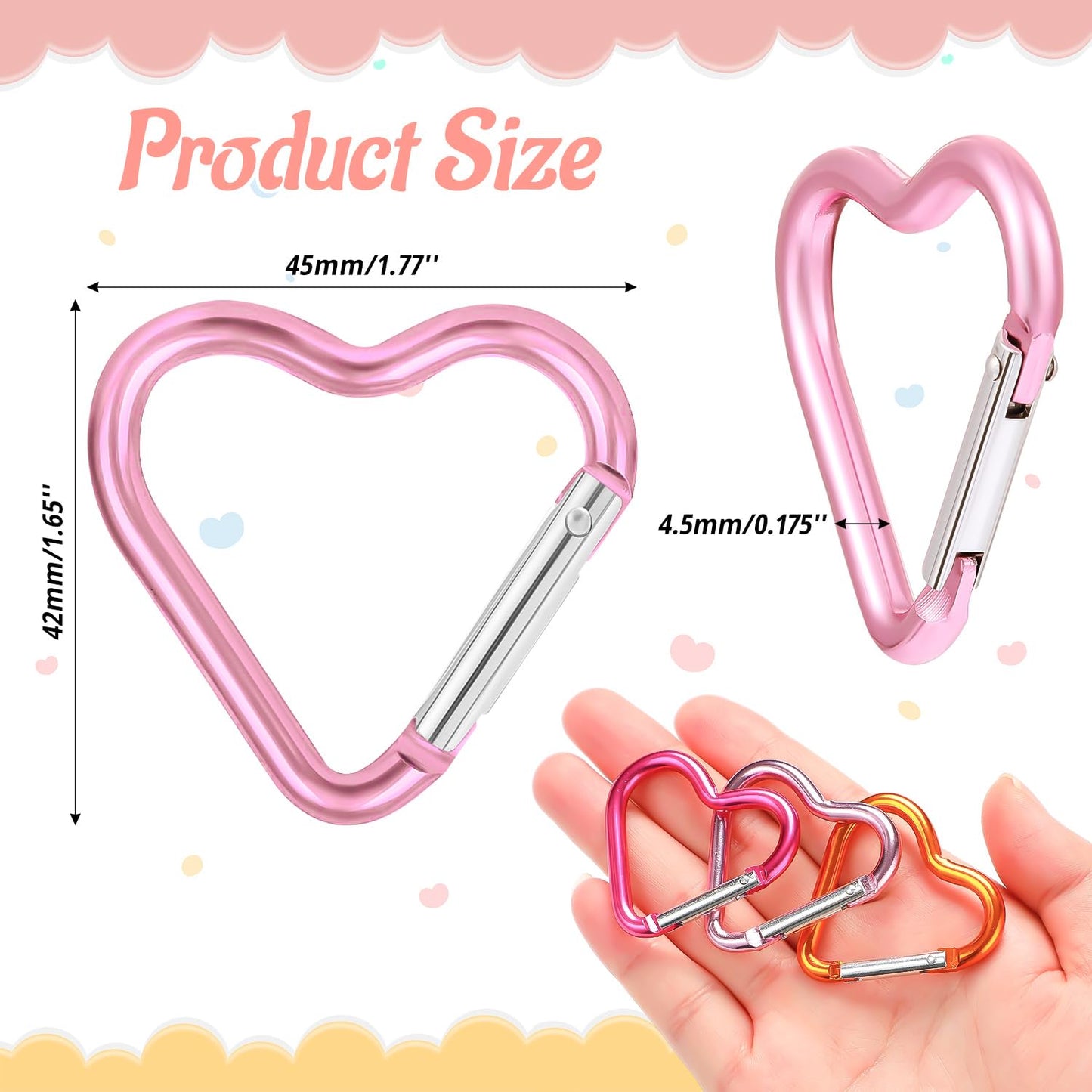 30pcs Heart Carabiner Clip, Alloy Heart Shape Hanging Keychain Clip, Load Aluminum Alloy Keychain Clip for Backpack Hiking Camping Gear