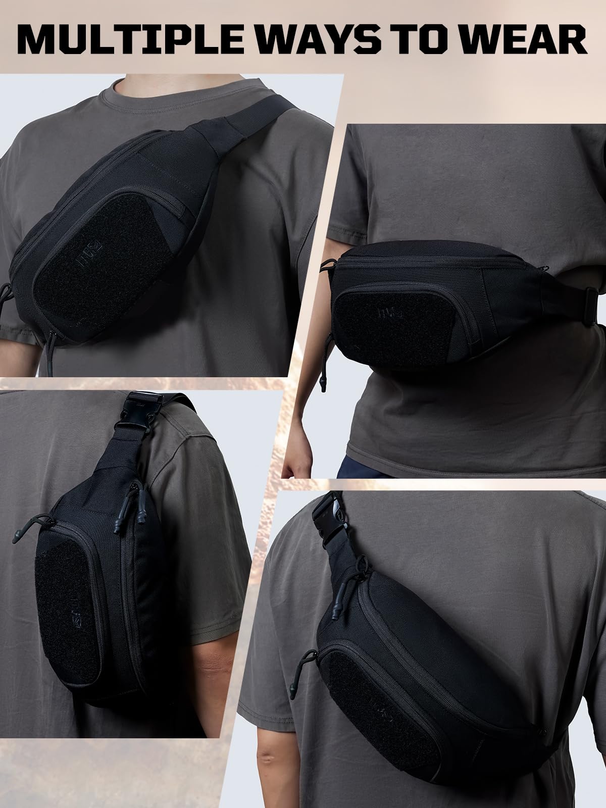 1TG Sling Bag for Men, Fanny Pack Waist Bag for Men Women Crossbody Bag Waist Pack Tactical Fanny Pack for Hiking Running Hunting Fitness Yoga Dog Walking Travel