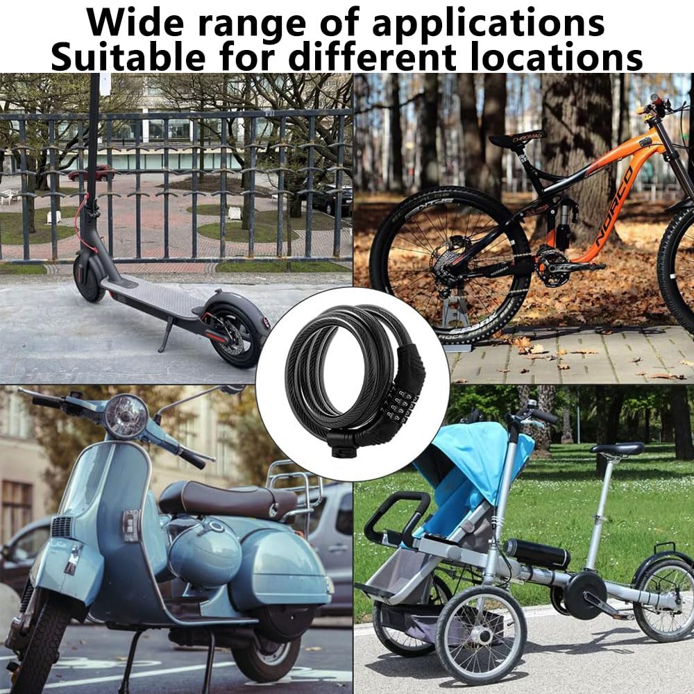 E Scooter Lock,Bike Lock Combination Lock Cable Compatible for Xiaomi M365/Max/GXL/Ninebot/Segway/Moto/Bicycle Locks 4ft Long/0.472In Scooter Anti-Theft Ideal 4-Digit/12 Metal Cables Locks