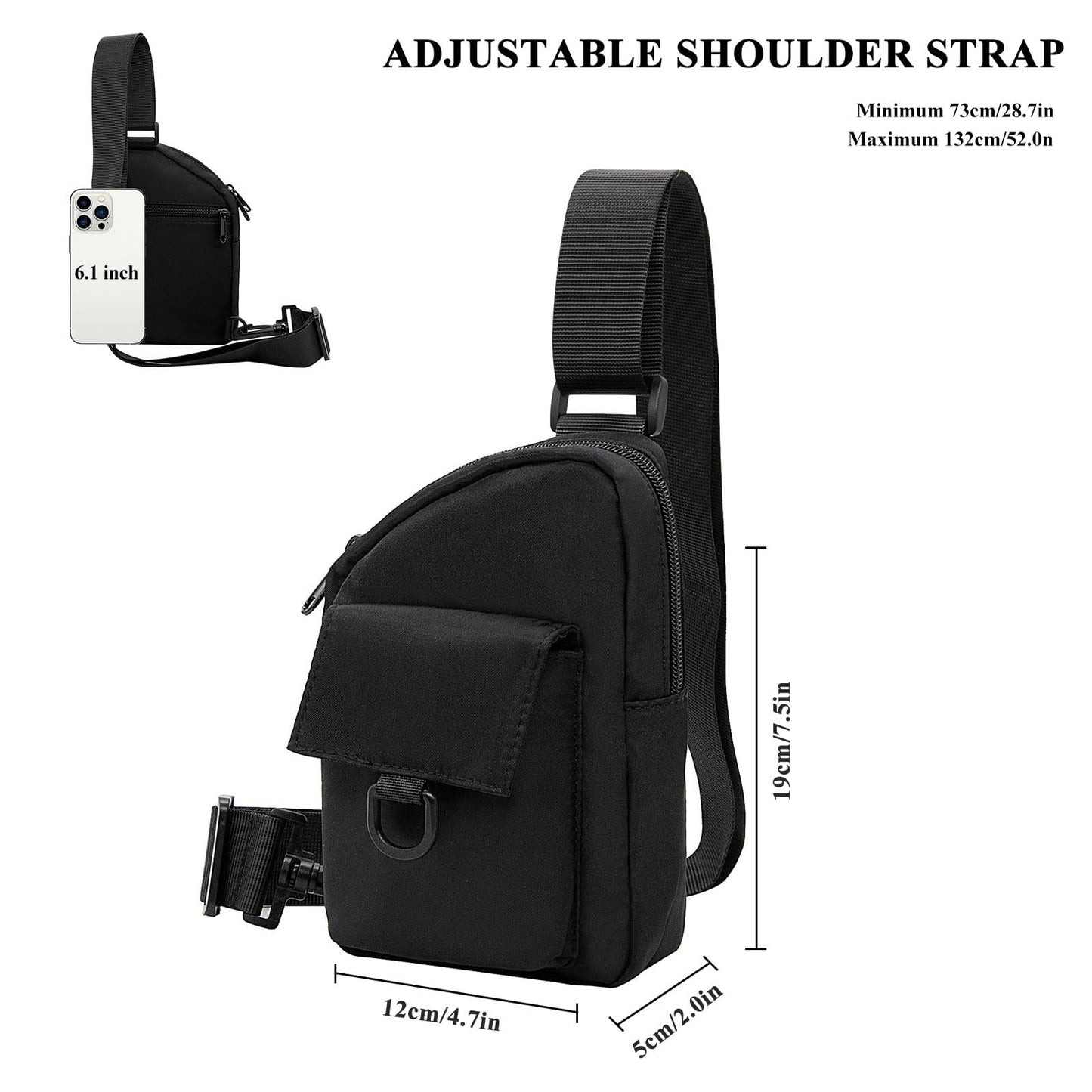 Long Keeper Small Sling Bag Crossbody Bag Men Lightweight Chest Backpack Shoulder Bags for Hiking Cycling Traveling Running (C-Black)