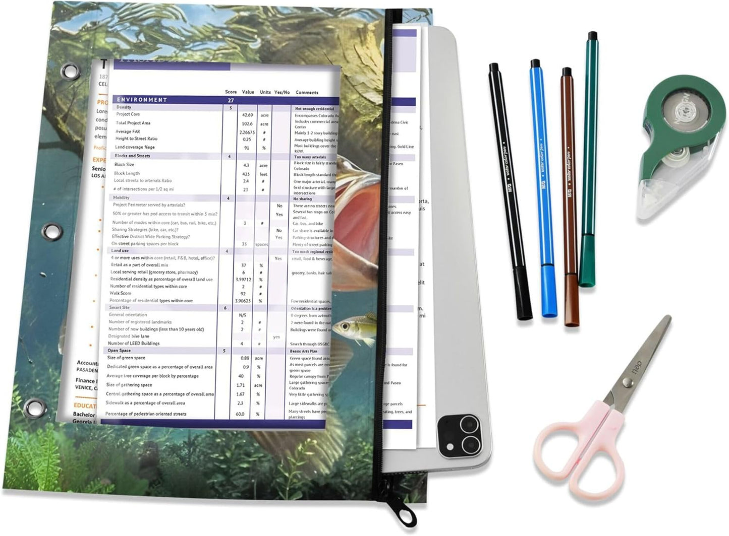 Largemouth Bass Fish 2 Pack 3 Ring Binder Pocket A4 Size Binder Pouches Clear PVC Loose Leaf Folder Sleeves Storage Bags for Files, Documents