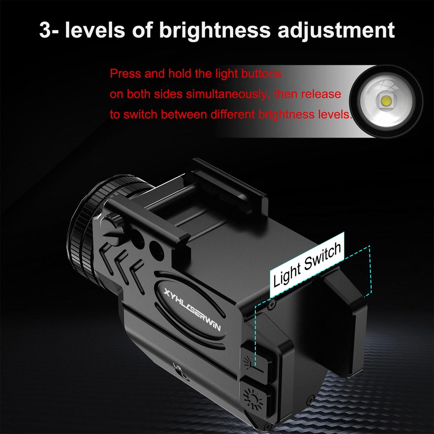 1000/500/200 Lumens Adjustable Tactical Flashlight Laser Combo with Strobe & Constant Modes, Pistol Weapon Light Red Laser Compact Rail Mount, Magnetic Rechargeable, Laser Class IIIA,Less Than 5mW