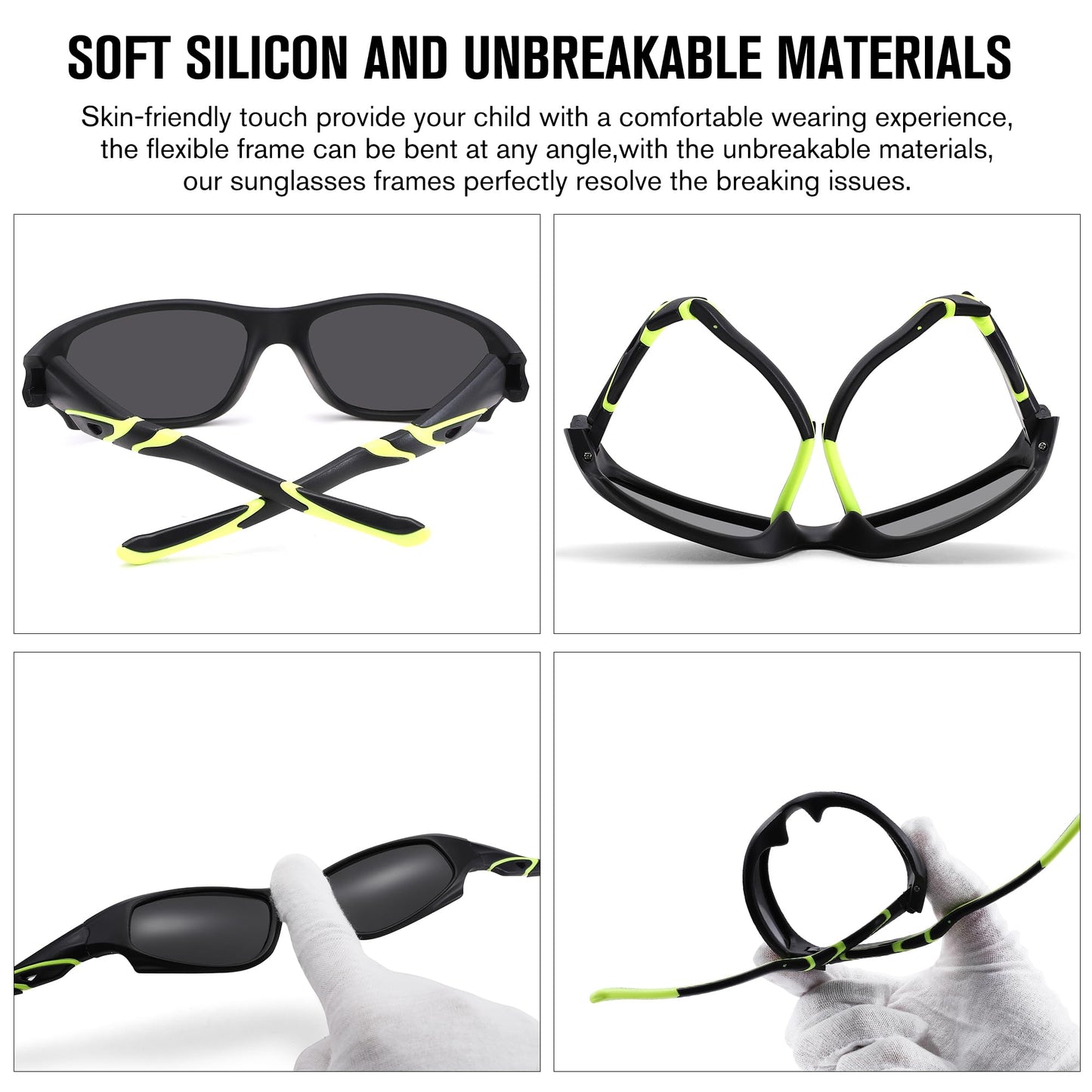 Kids Sports Polarized Sunglasses- Unbreakable Baseball Running Cycling Golf Sun Glasses for Boys Girls Age 4-12 - Matte Black/Gray