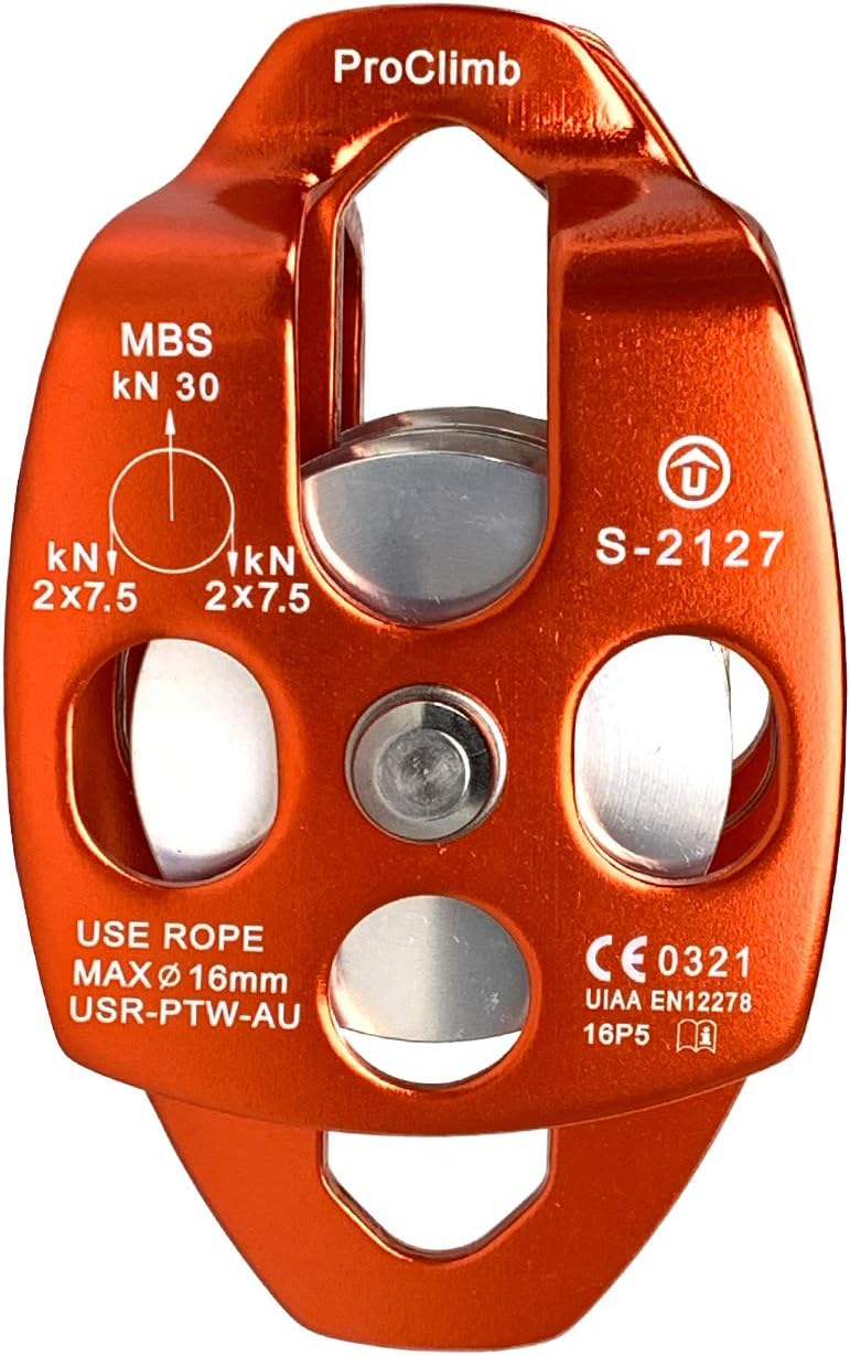 30kN Large Aluminum Rope Pulley - Single/Double Sheave, CE/UIAA Certified