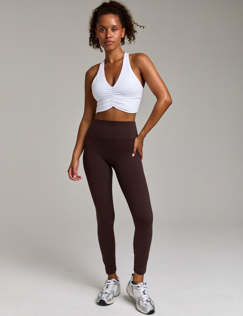 Awwena Women's Serene Scrunch Longline Sports Bra V Neck Padded Yoga Tank Wide Straps Cross Back Crop Tops White X-Large